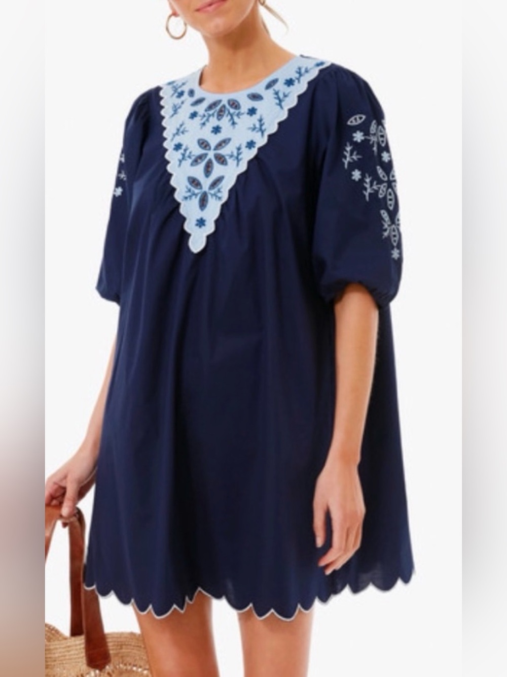 Tuckernuck x Pomander Place Georgie Embroidered Half Sleeve Mini Dress Blue M